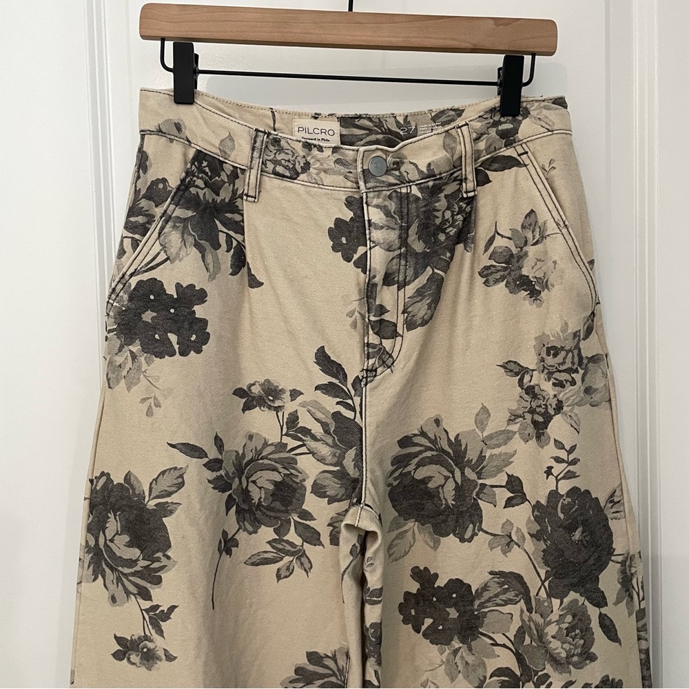 Anthropologie Leon Double Hem High-Rise Wide-Leg Cuffed Jeans Pilcro: Floral L14 - Picture 6 of 10